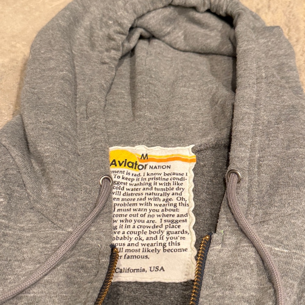 Aviator Nation Gray Zip Hoodie with Blue Stripe Accents - Picture 2 of 9